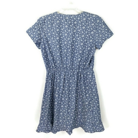 J. Crew Mercantile Floral Chambray Short-Sleeve Ruffle Faux Wrap Dress Small - Picture 2 of 12
